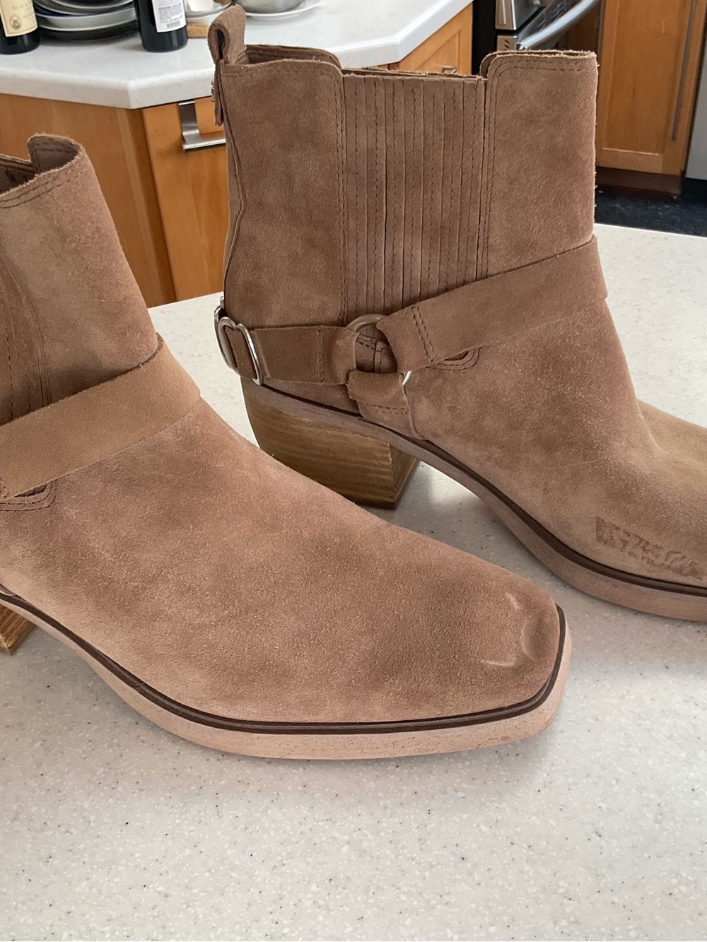 Sam Edelman Tan Suede Ankle Booties with Strap Detail